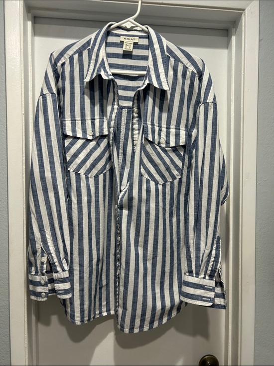 Ariat Tops - Ariat Navy and White Striped Button-Up Shirt